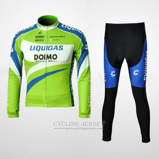 2010 Cycling Jersey Liquigas Doimo Blue and Green Long Sleeve and Bib Tight